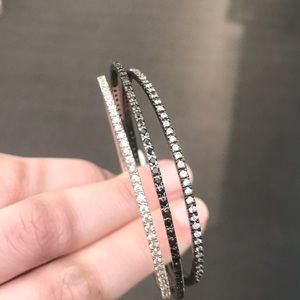 Set of three sterling silver and CZ thin bangles